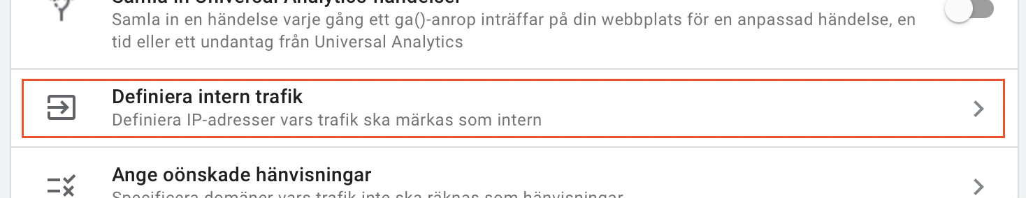 Definiera intern trafik Google Analytics 4